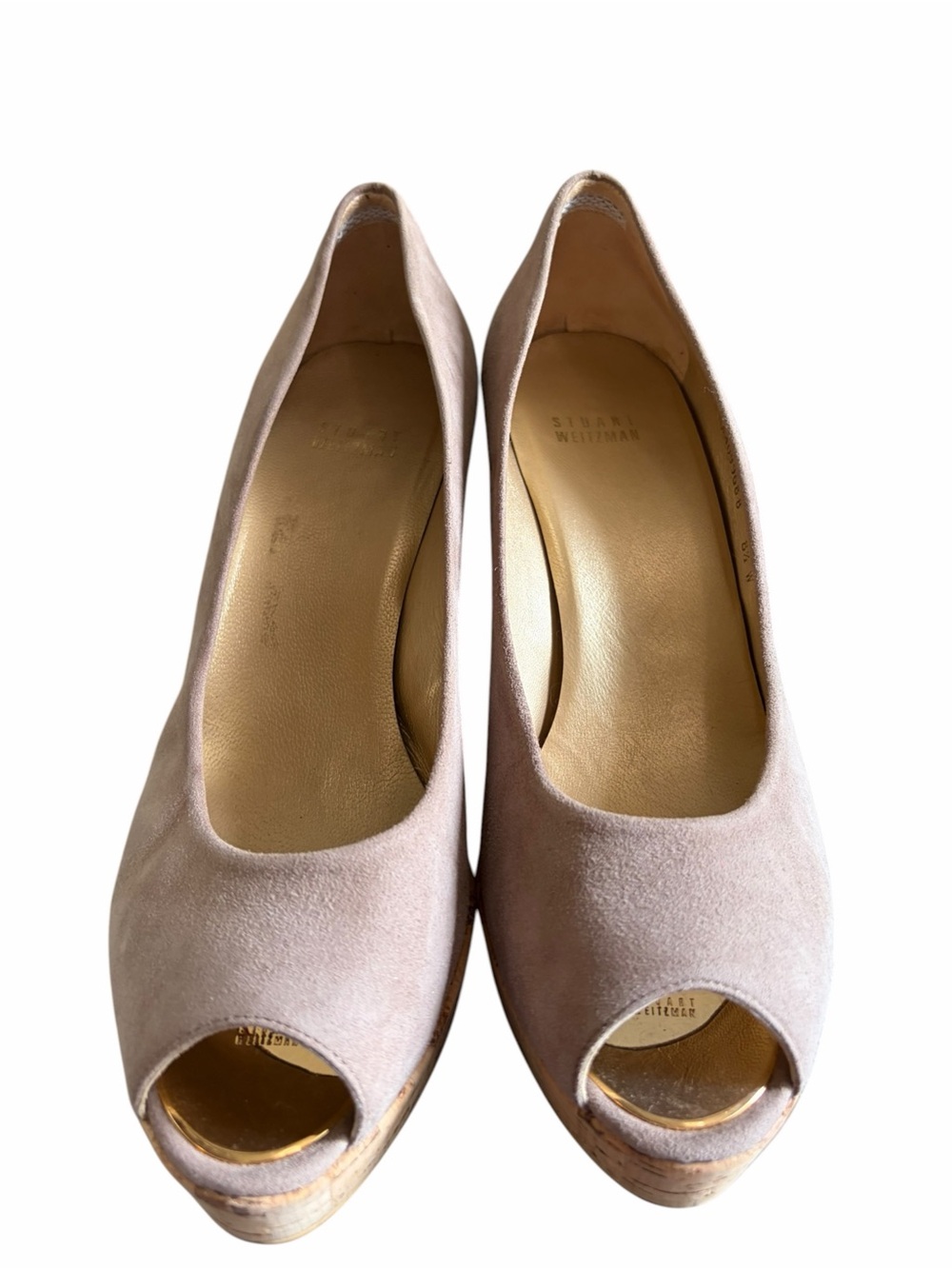 Stuart Weitzman Anna Peep Toe Wedge Tan Neutral 8.5 - Picture 4 of 11